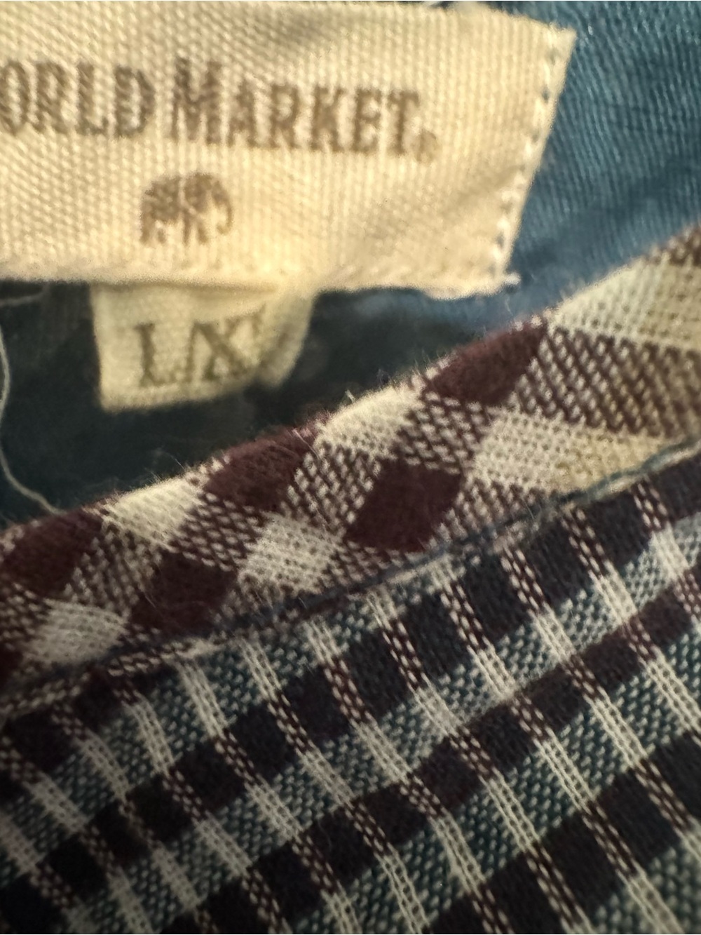 World Market Plaid Gingham Flutter Sleeve Blouse Size L/XL prairie cottagecore - Picture 4 of 4
